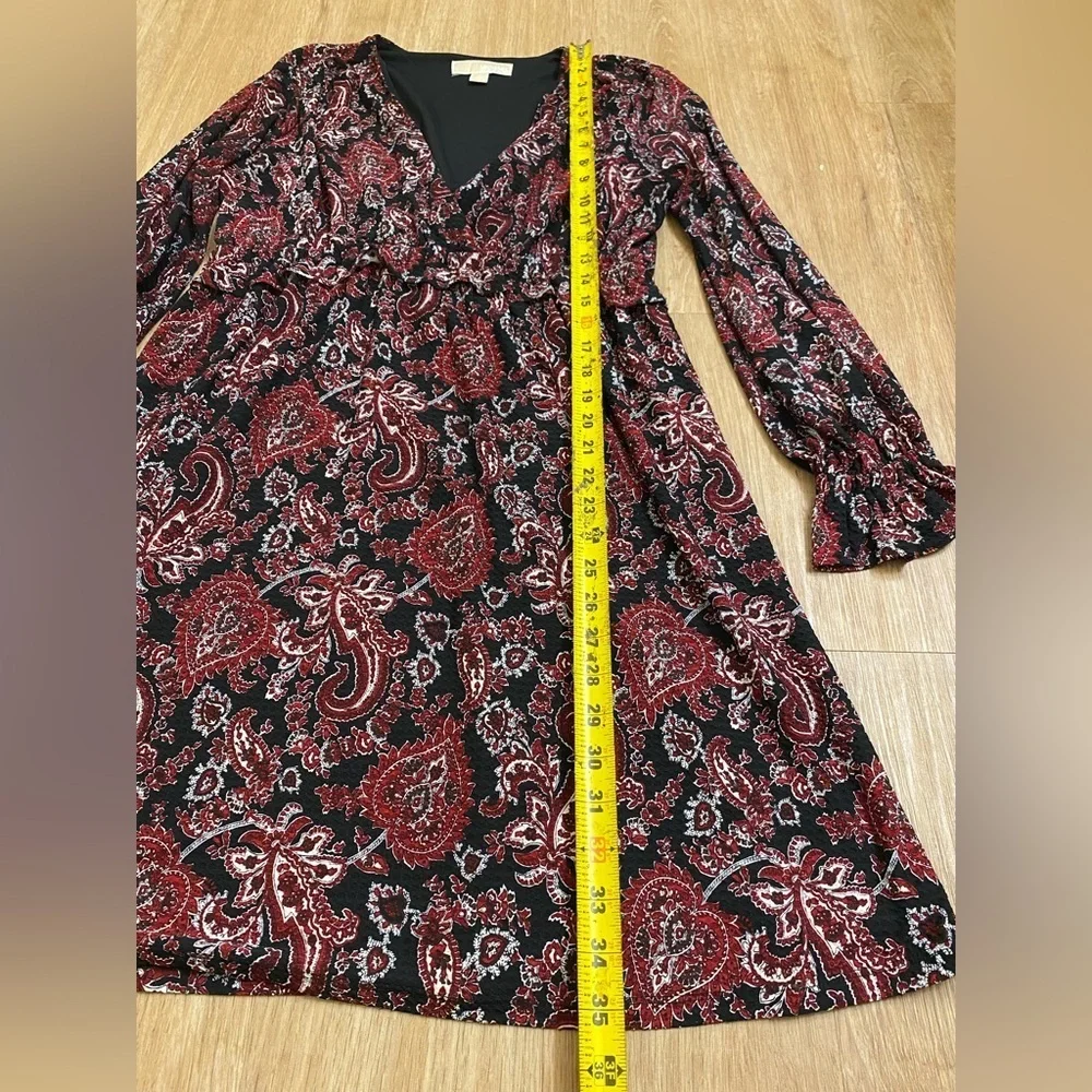 Michael Kors Elegant Black and Burgundy Paisley Dress